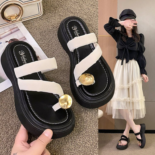 Damen modische Plateau-Sandalen mit elegantem Riemen und dekorativer Schnalle EB