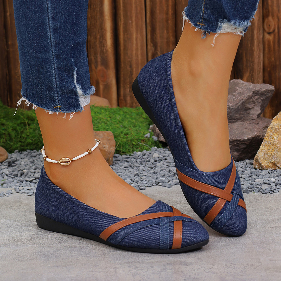 Damen Ballerinas aus Denim mit eleganten Lederapplikationen EB