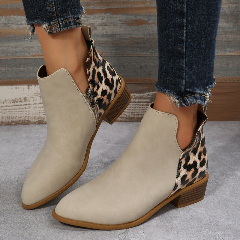 Damen elegante Ankle Boots mit modischem Leopardenmuster EB