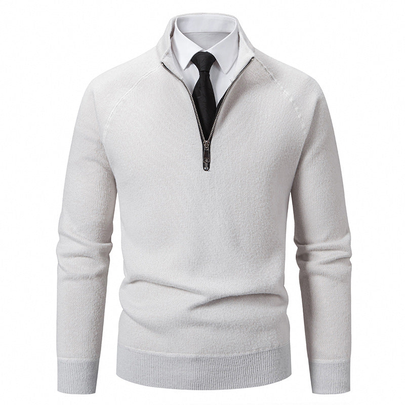 Herren Hochkragen Pullover mit Reißverschluss und strukturierter Oberfläche EB