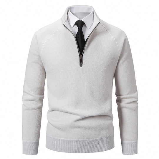 Herren Hochkragen Pullover mit Reißverschluss und strukturierter Oberfläche EB