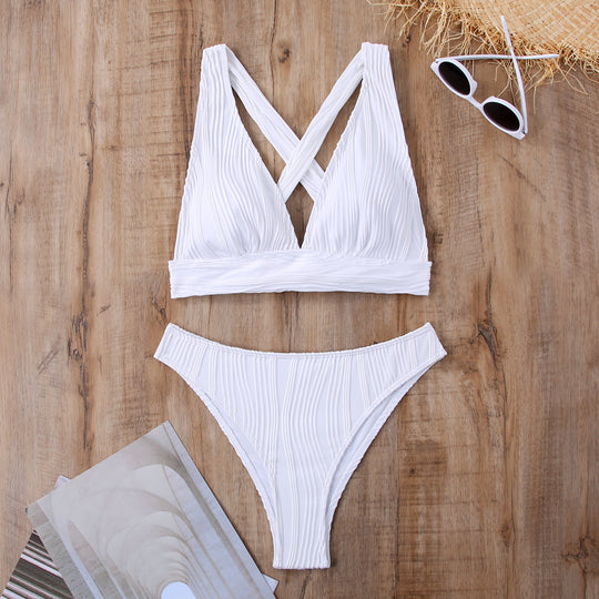 Damen Gestreifter Bikini mit raffiniertem Kreuz-Design EB