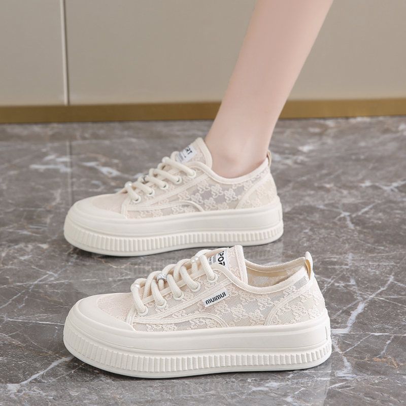 Damen komfortable Plateau-Sneaker mit filigraner Spitzenoberfläche EB