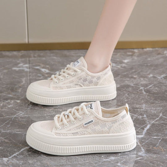 Damen komfortable Plateau-Sneaker mit filigraner Spitzenoberfläche EB