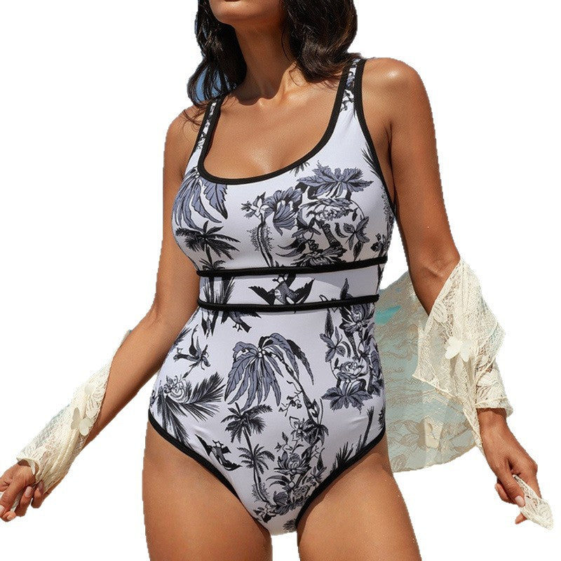Damen Einteiliger Badeanzug mit modischem floralem Muster EB