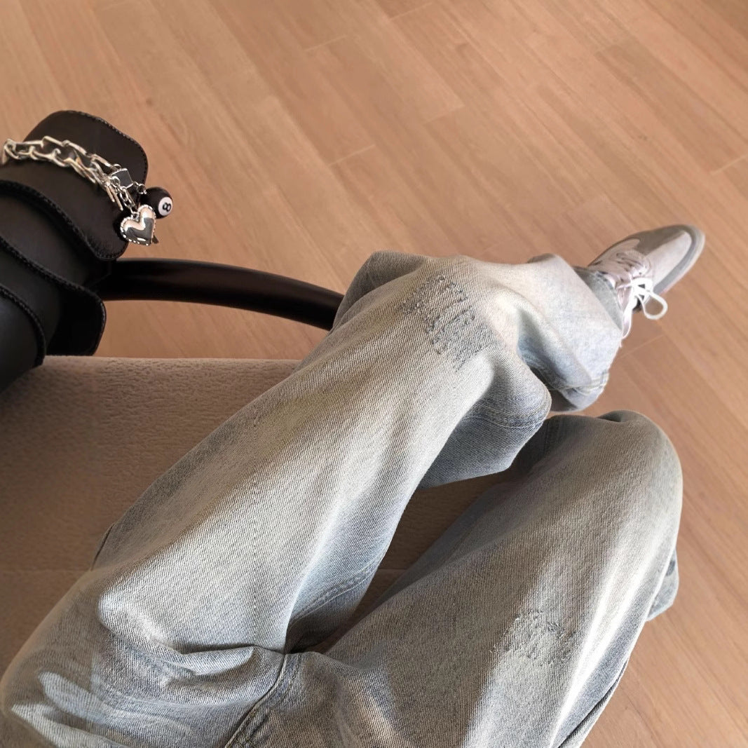 Damen Lässige Weitjeans mit trendigem Used-Look und hohem Bund EB