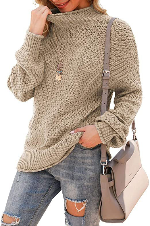 Damen Pullover mit hohem Kragen und strukturiertem Strickmuster EB