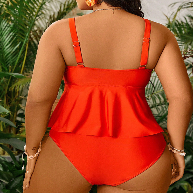 Damen tankini mit fließendem Volant und modischem Kontrast EB