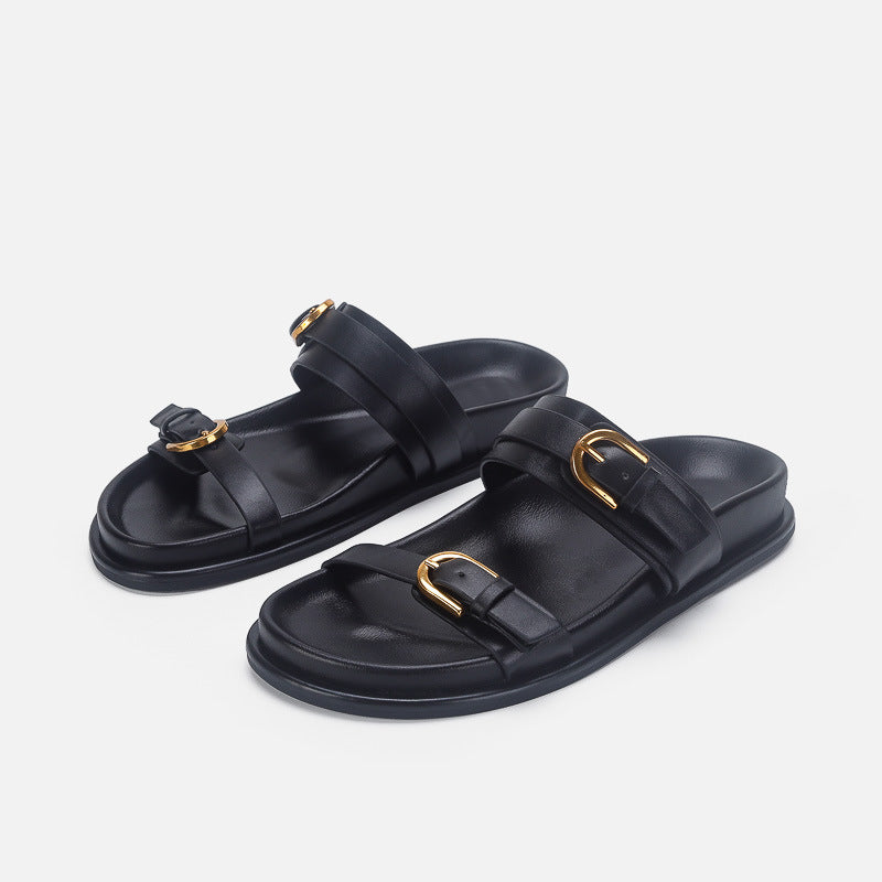 Damen Designer Zehentrenner-Sandalen mit dekorativem Riemendesign und komfortablem Fußbett EB