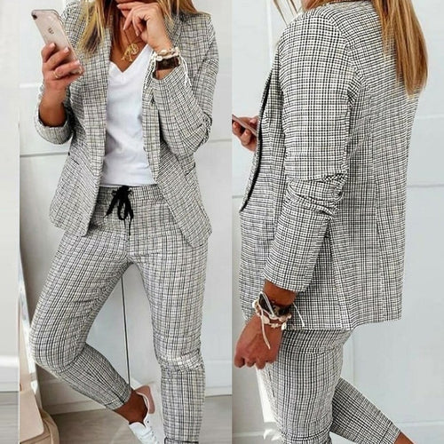 Damen nan Smart-Casual Blazer-Set mit offenem Longblazer und tapered Jogpant mit Kordelzug EB