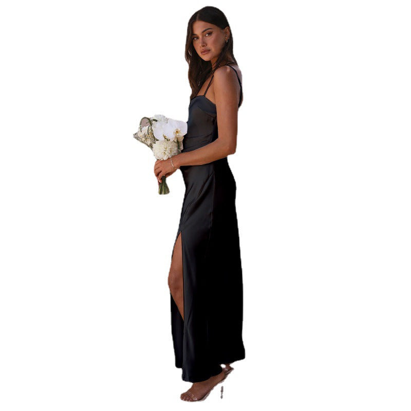 Damen Elegantes Maxikleid mit seitlichem Schlitz und schmalen Trägern EB