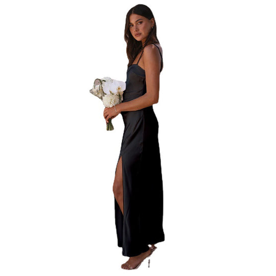 Damen Elegantes Maxikleid mit seitlichem Schlitz und schmalen Trägern EB