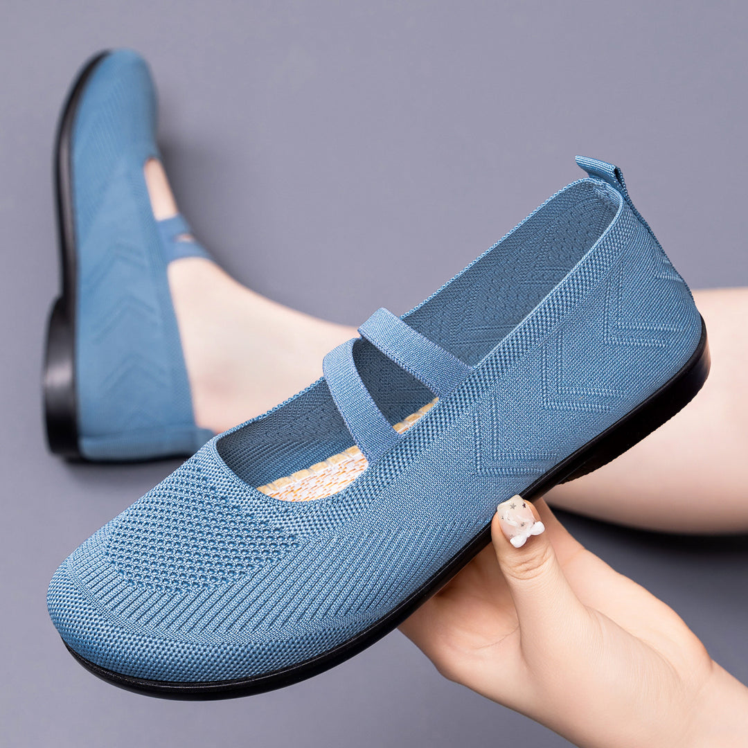 Damen Komfortable Strickschuhe mit elastischem Riemen EB