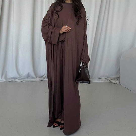 Damen elegantes Maxi-Kleid mit weit geschnittenem Cardigan EB