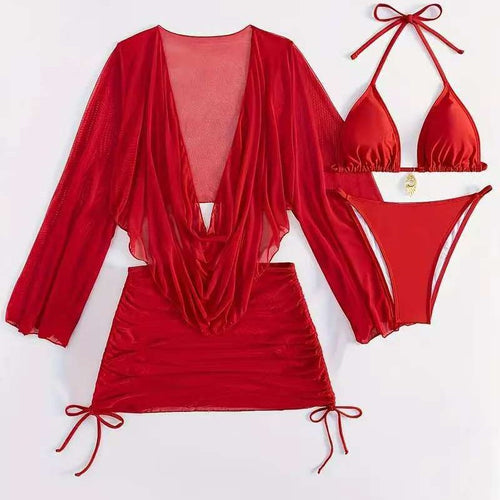Damen Bikini-Set mit raffinierter Wickelbluse und halbtransparentem Rock EB