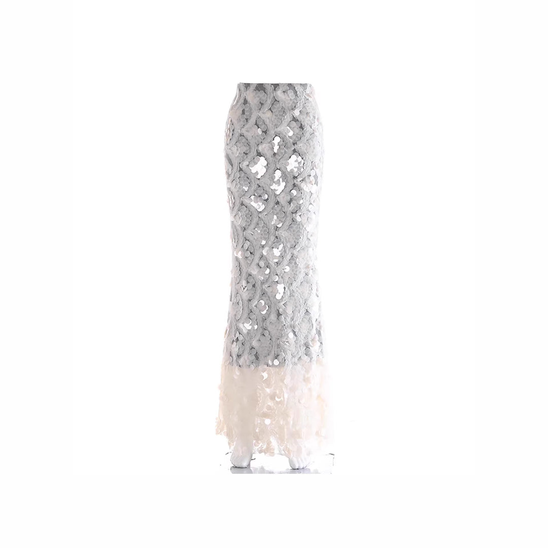 Damen Maxirock mit einzigartigem Volantdesign und transparenter Spitze EB