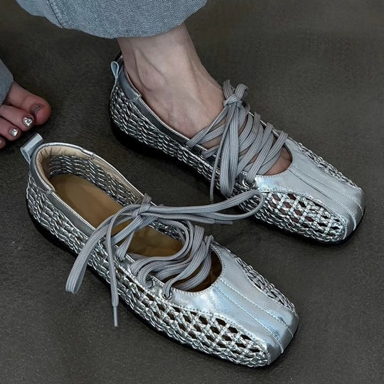 Damen modische Schnürschuhe mit atmungsaktiver Obermaterialstruktur und elastischen Riemen EB