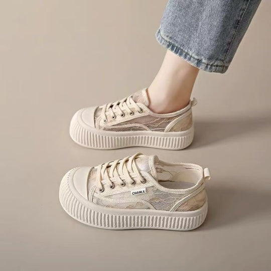 Damen Modische Sneaker mit hohem Plateau und atmungsaktiver Oberflächenstruktur EB