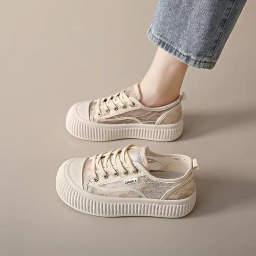 Damen Modische Sneaker mit hohem Plateau und atmungsaktiver Oberflächenstruktur EB