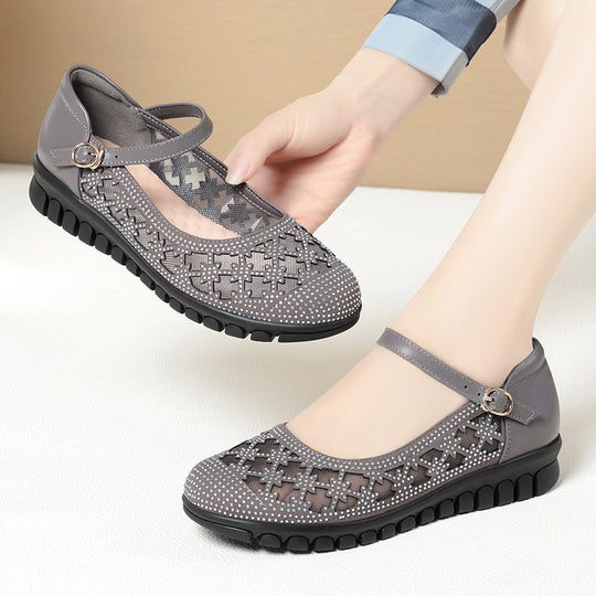 Damen Ballerinas mit verstellbarem Riemen und funkelnden Strassdetails EB