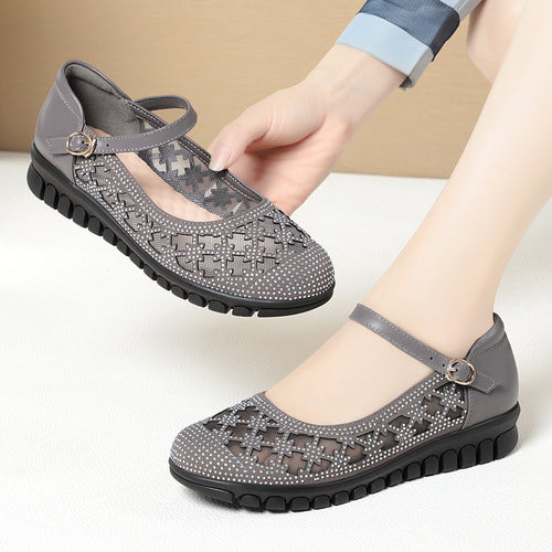 Damen Ballerinas mit verstellbarem Riemen und funkelnden Strassdetails EB