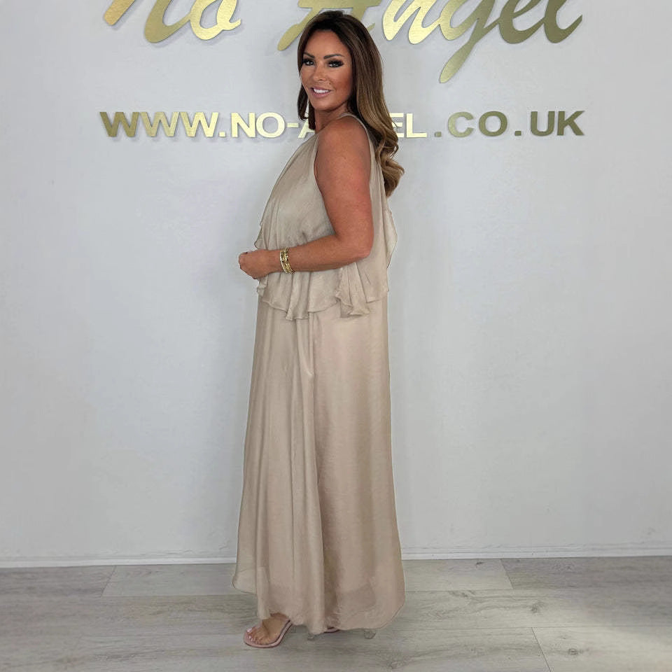 Damen Maxikleid mit fließendem Schnitt und eleganter Drapierung EB
