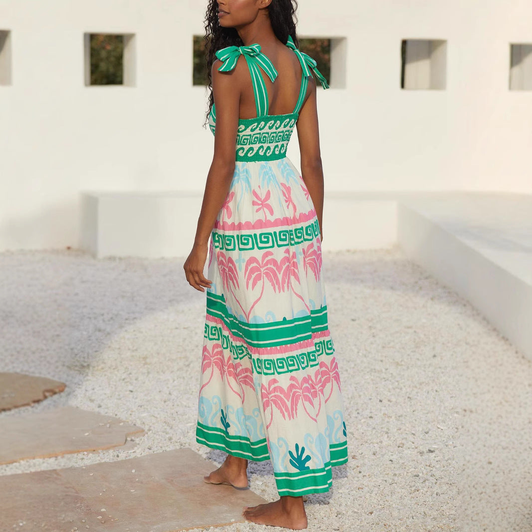 Damen Sommerliches Maxikleid mit einzigartigem grafischem Muster und praktischen Taschen EB