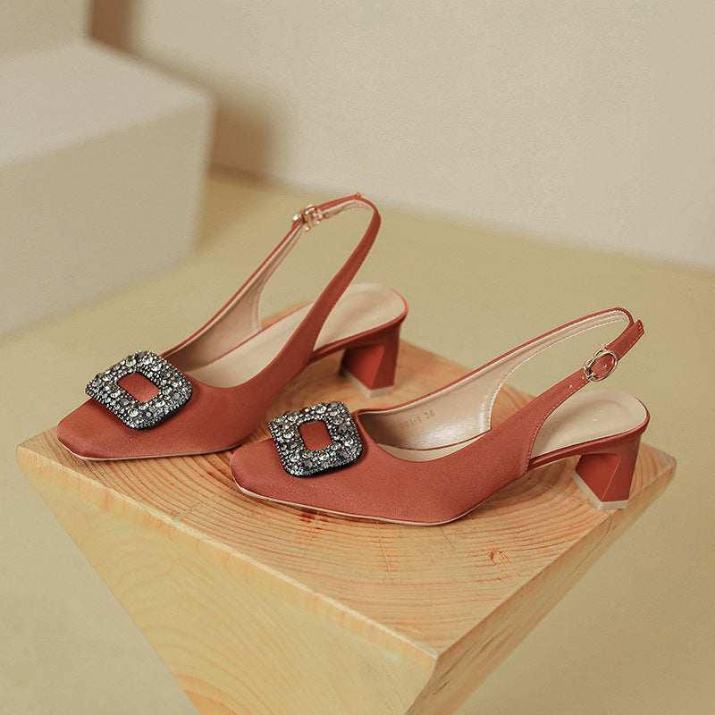 Damen Slingback-Pumps mit dekorativem Schmuckelement und komfortablem Blockabsatz EB
