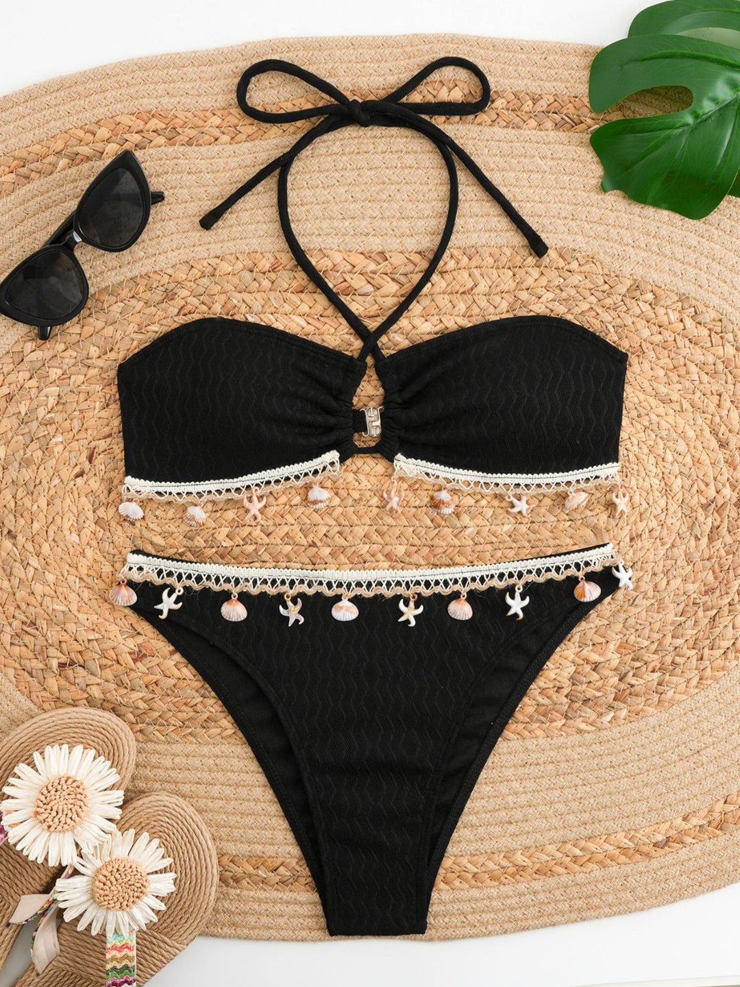 Damen Bikini-Set mit elegantem Bund und detailreichen Muscheldekoren EB