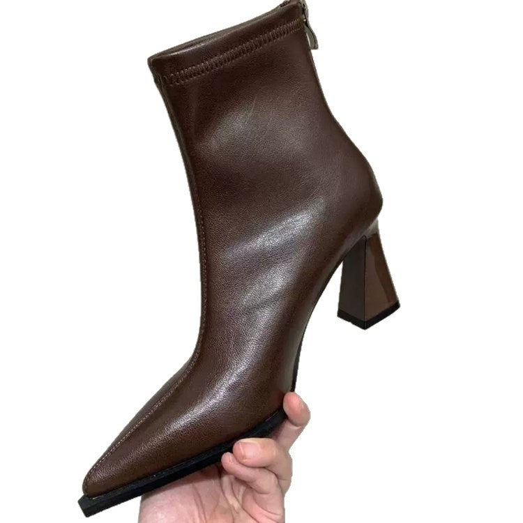 Damen elegante Ankle Boots mit spitzem Design und komfortablem Blockabsatz EB