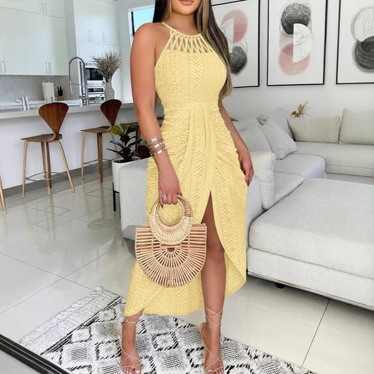 Damen Maxikleid mit raffiniertem Rippendesign und aufregendem Schlitz EB