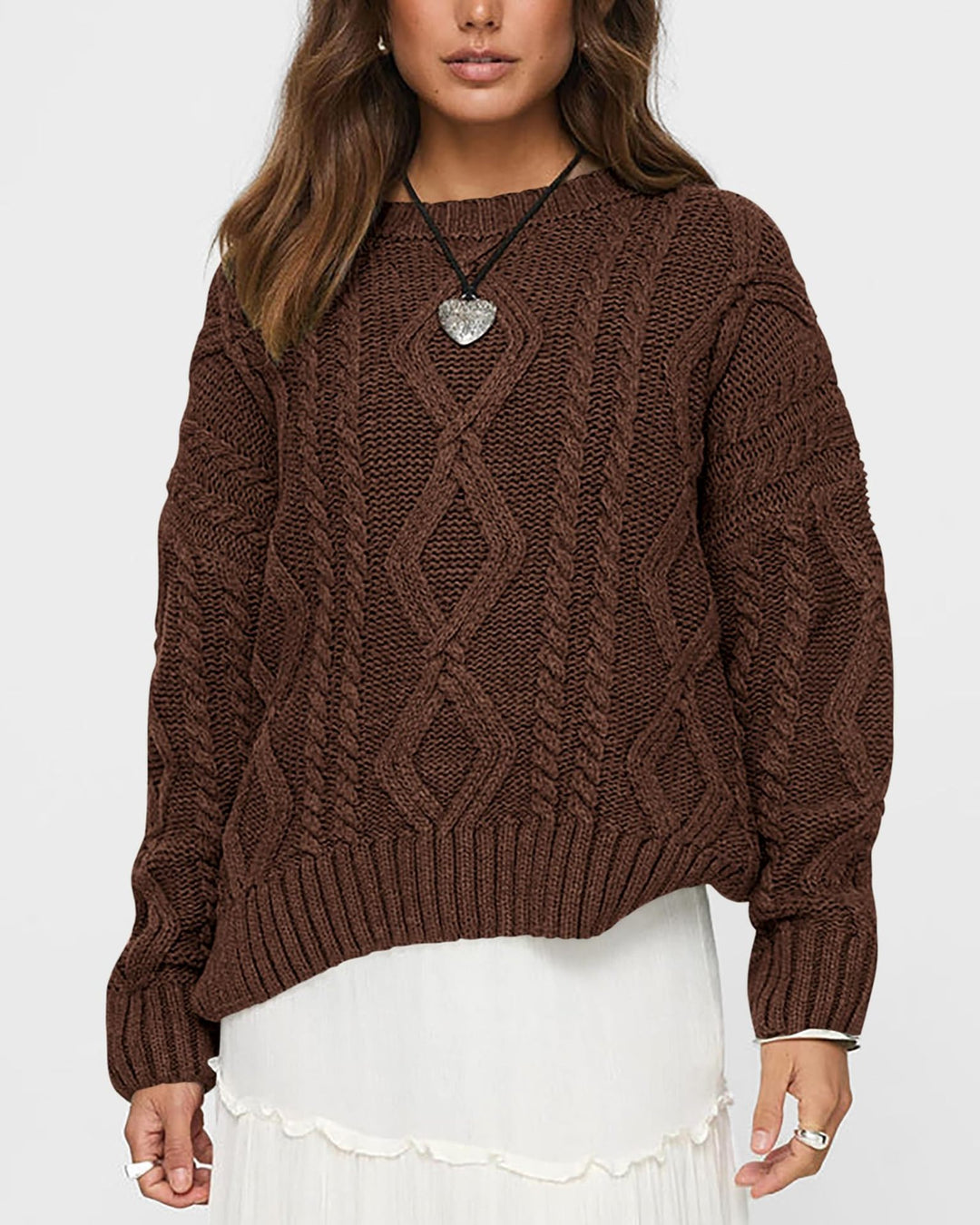 Damen Grobstrickpullover mit Wellenmuster und weitem Schnitt EB