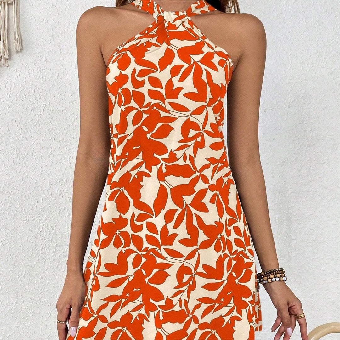 Damen Schlagendes Minikleid mit modernem Halterdesign und floralem Muster EB