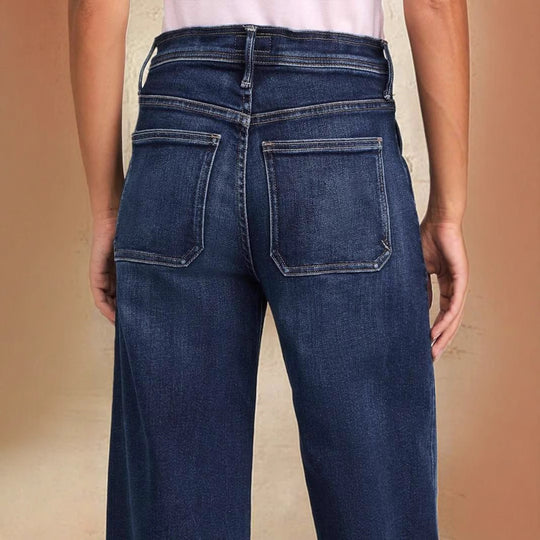 Damen Weite Denim-Hose mit hohem Bund und regulierbarem Kordelzug EB