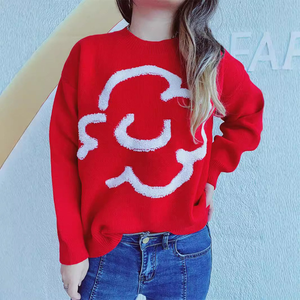 Damen gemütlicher Pullover mit verspieltem Motiv EB