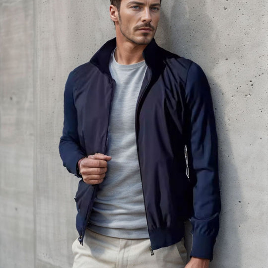 Herren stylische Freizeitjacke mit hohem Kragen und praktischen Taschen EB