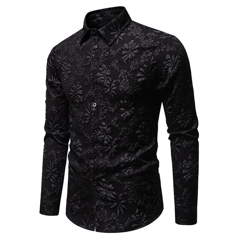 Herren Langarmhemd mit detailreicher Blumenstickerei EB