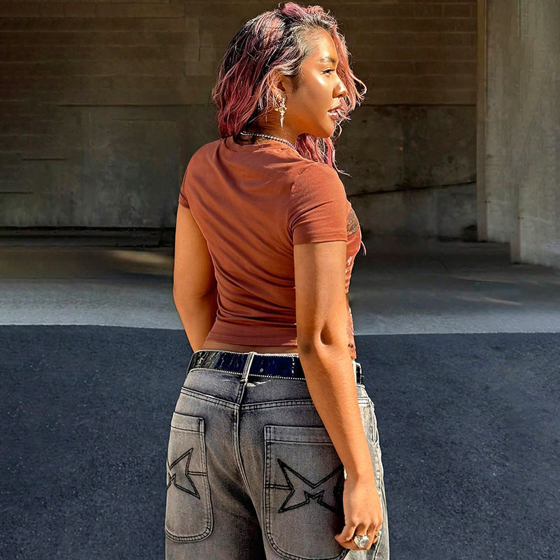 Damen T-Shirt mit kultiviertem Druckdesign und figurbetontem Schnitt EB