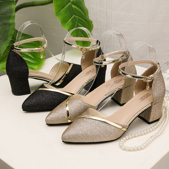 Damen elegantes Hochzeits-Absatzschuh mit glitzerndem Obermaterial und modischen Riemen EB