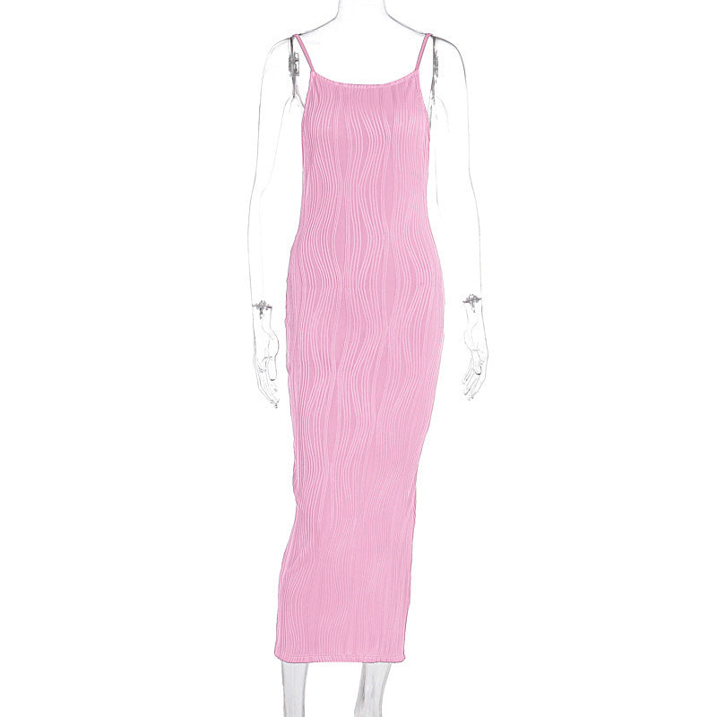 Damen Maxikleid im eleganten Wellenmuster mit Spaghettiträgern EB