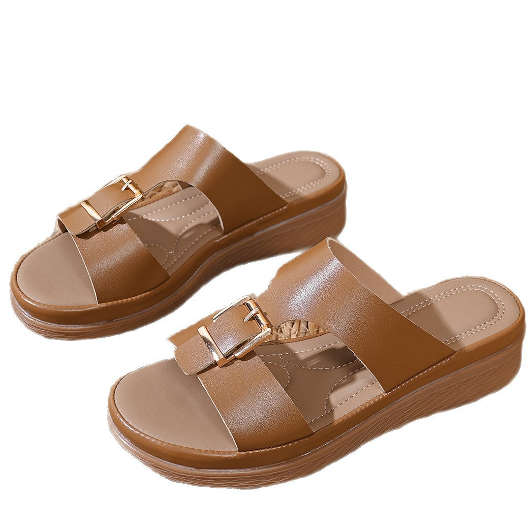 Damen Plateau-Sandalen mit modischem Riemen-Design und eleganter Schnallenverzierung EB