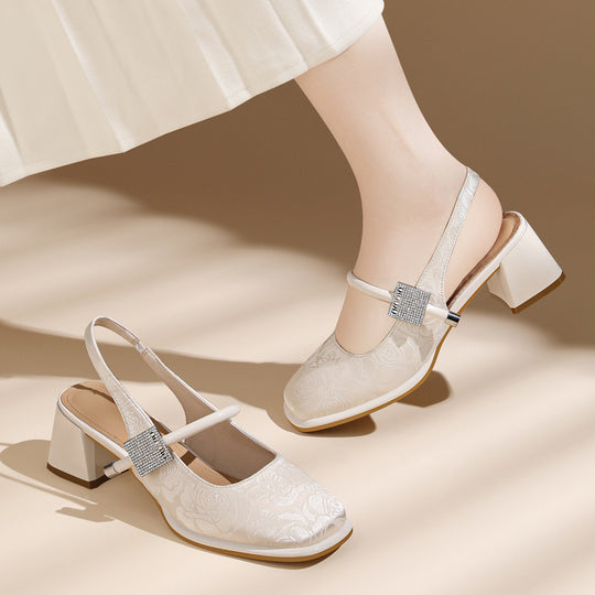 Damen Slingback-Pumps mit modischem Schmuckdetail und komfortablem Blockabsatz EB
