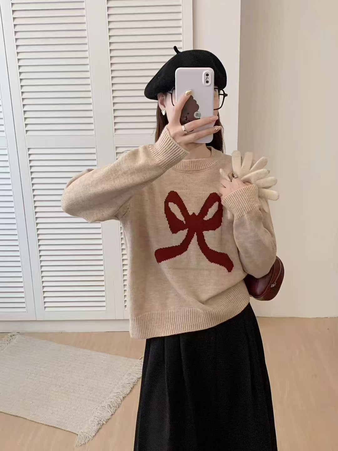 Damen Kuscheliger Pullover mit verspieltem Schleifenmotiv und weitem Schnitt EB