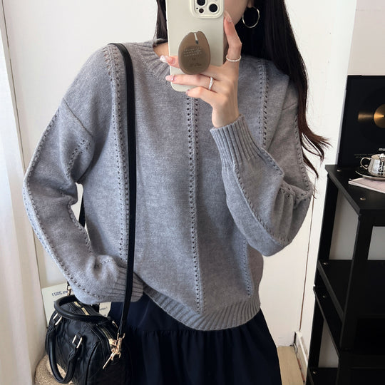 Damen Gemusterter Strickpullover mit bequemen Oversized-Schnitten EB