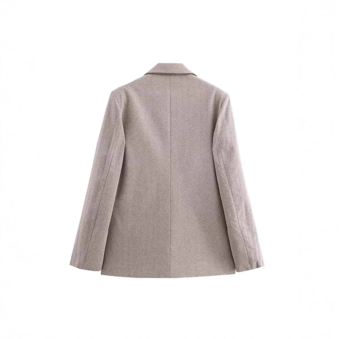 Damen Einreihiger Blazer mit Fischgrätmuster, Reverskragen und Pattentaschen EB