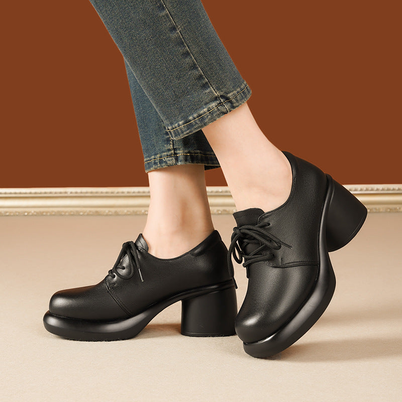 Damen Elegante Schnürschuhe mit hochgezogenem Blockabsatz und weichem Innenfutter EB