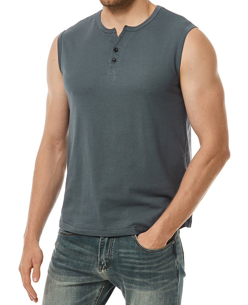 Herren ärmelloses Henley-Shirt mit modernen Knopfdetails EB