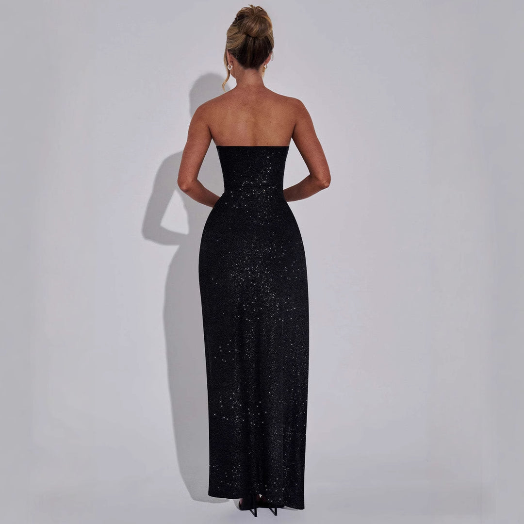 Damen Abendkleid mit schimmerndem Effekt und hohem Schlitz EB
