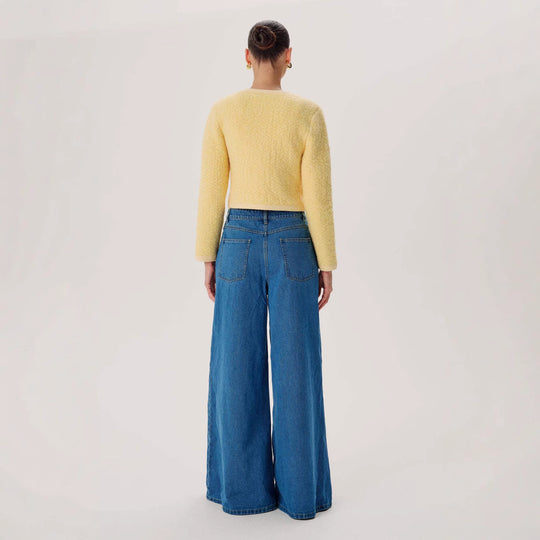 Damen nan hochgeschnittene Palazzo-Denim-Jeans mit betonter Mittelnaht und extra weitem Saum EB