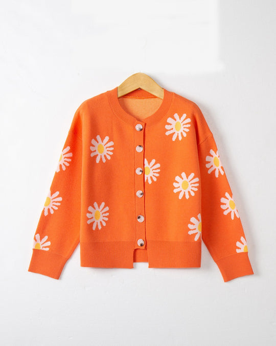 Damen Knopfpullover mit Blumenmuster EB